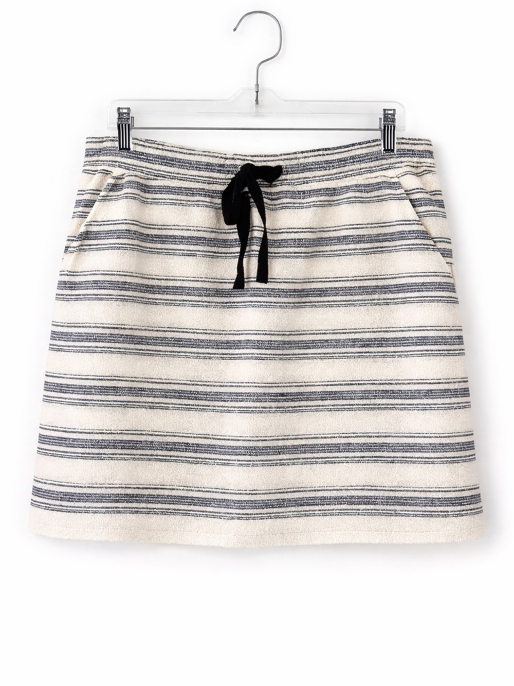 LOFT Striped Terry/Cotton Mini Skirt Drawstring Pockets BLK/WHT Size L